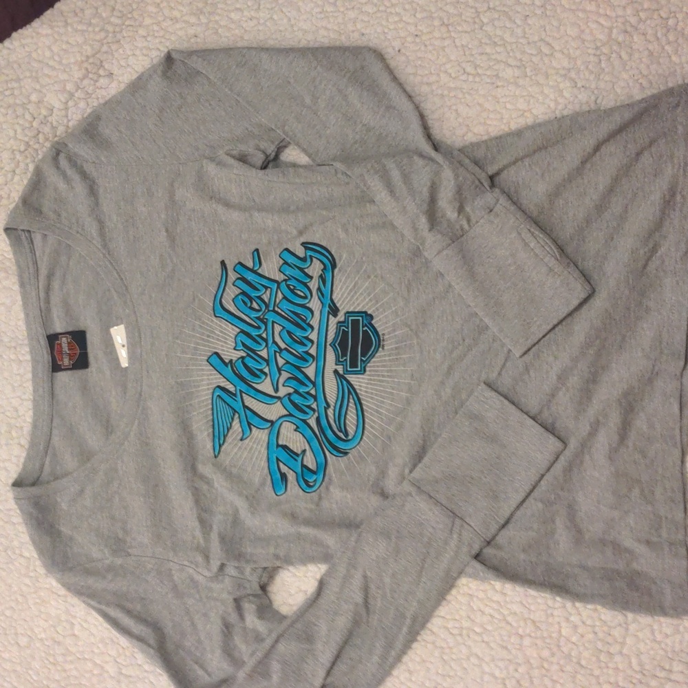 Harley Davidson Gray scoop neck long sleeve tshirt size Large NWT